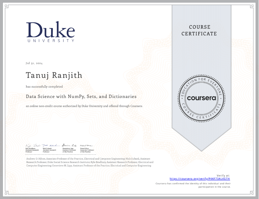  Data Science with NumPy, Sets, and Dictionaries